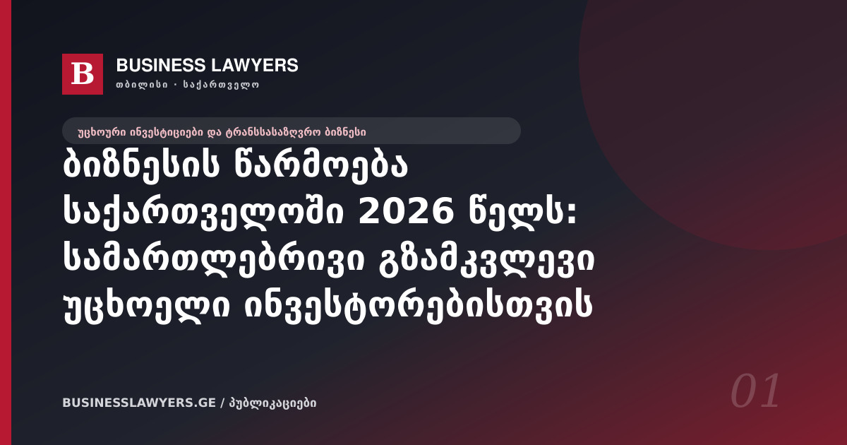 ბიზნესის წარმოება საქართველოში 2026 წელს: სამართლებრივი გზამკვლევი უცხოელი ინვესტორებისთვის
