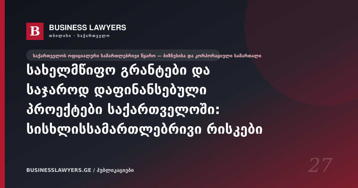 სახელმწიფო გრანტები და საჯაროდ დაფინანსებული პროექტები საქართველოში: სისხლისსამართლებრივი რისკები